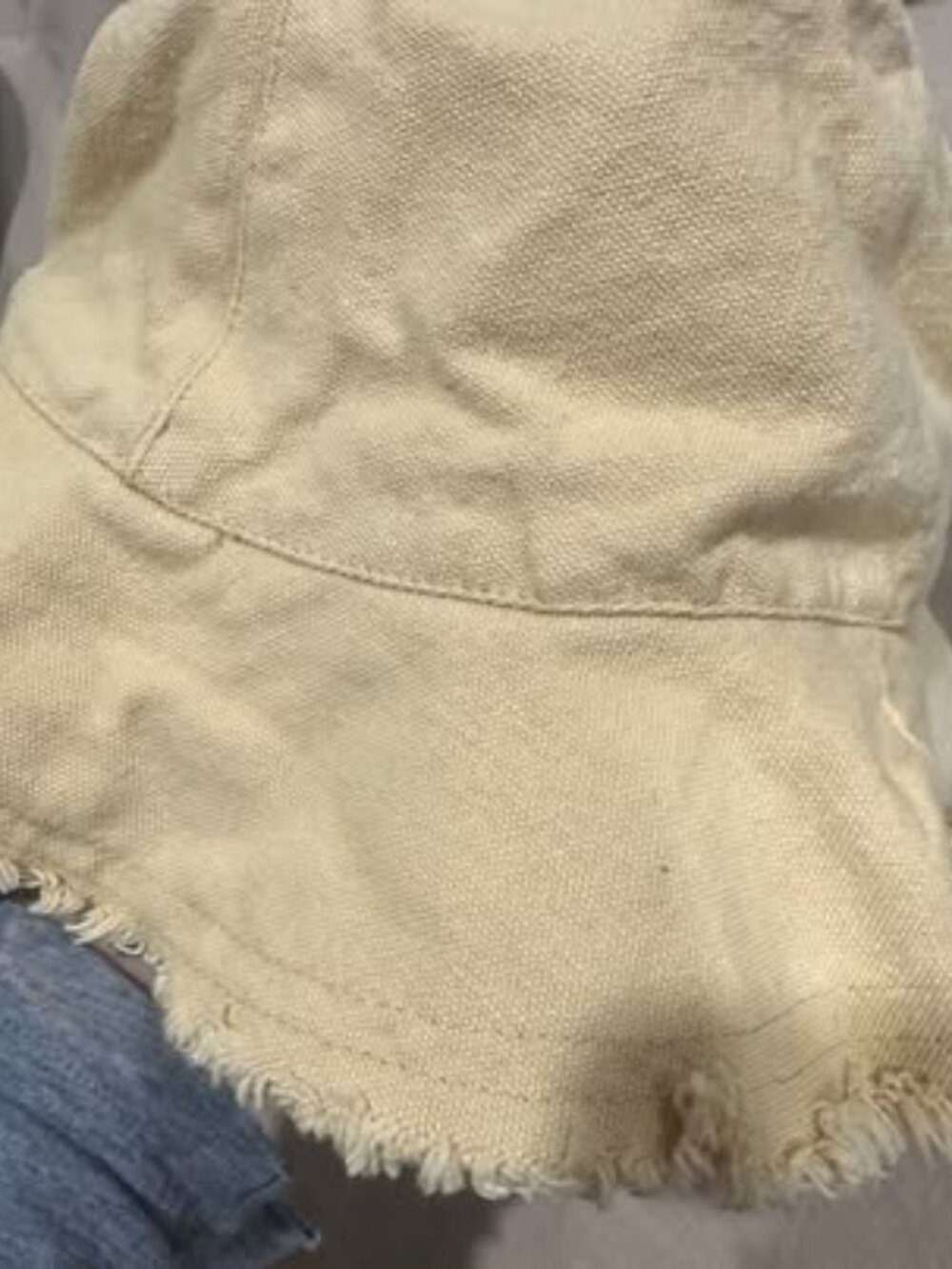 Cream Canvas Frayed Bucket Hat